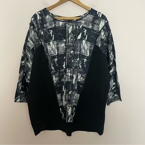 Lafayette 148 Black and White Abstract Stripe Pattern Silk Top Size Medium